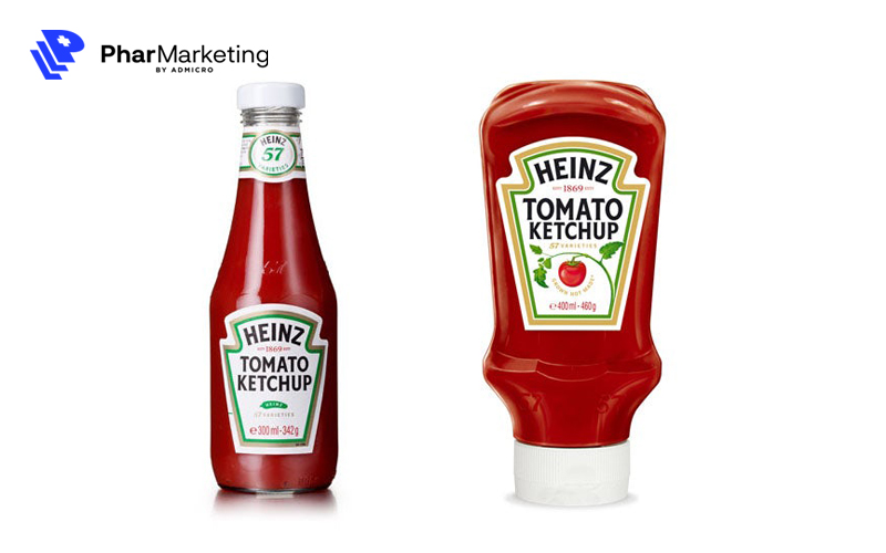 Nhờ việc phát triển chai “Upside down” với phần nắp lớn có thể đứng được khi dốc ngược mà  lượng tiêu thụ của Heinz đã tăng 3 lần so với bao bì cũ.